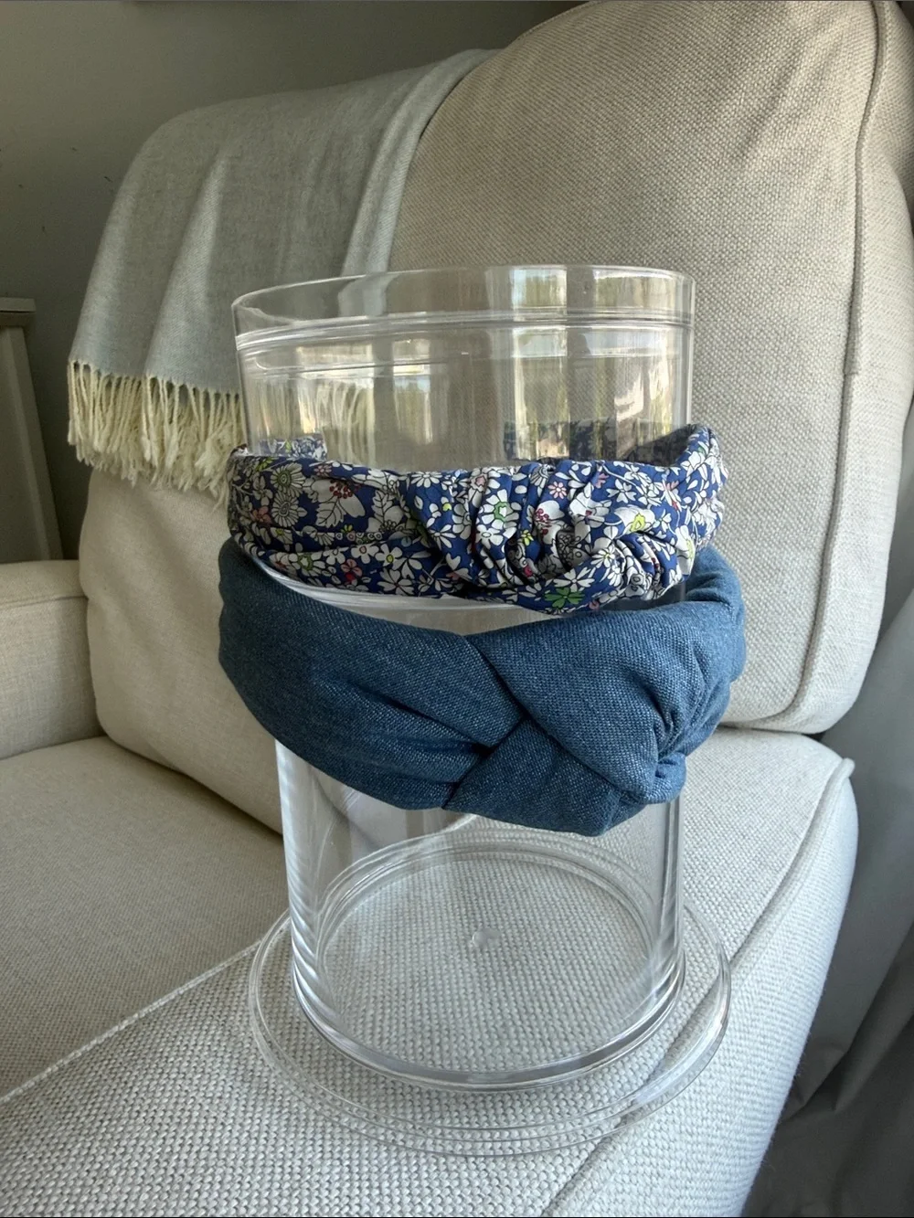 Floral & Denim Blue Knot Headband Set